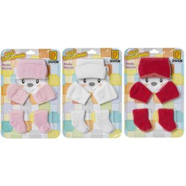 Imagem de 3 Kit Toucas Meias Luvas Confortável Para Bebês Menina Recém Nascido -