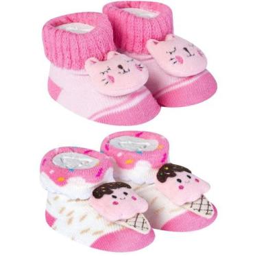 Imagem de Kit 2 Meias Pantufas Divertidas Bebê Recém-Nascido Menina Algodão Maci