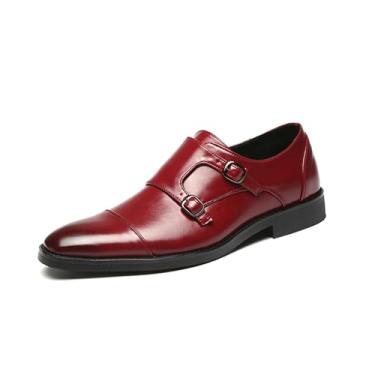 Imagem de Sapato social masculino de couro PU com tira dupla de monk, mocassim Oxford, Claret, 40