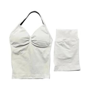 Imagem de Conjunto De Yoga Feminino De 2 Peças Sem Costura Com Almofadas Removív