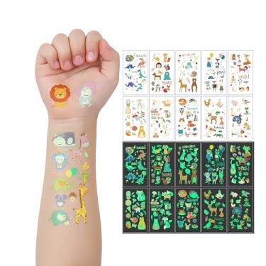Imagem de Tatuagens temporárias de animais que brilham no escuro - conjunto de adesivos fofos de animais de desenho animado, para personalização de itens pessoais, decoração de casa, lembrancinhas de festa e