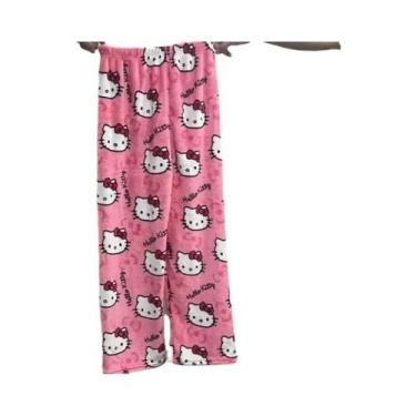 Imagem de Pijamas De Flanela Hello Kitty Para Mulheres plus Size, Calças Casuais