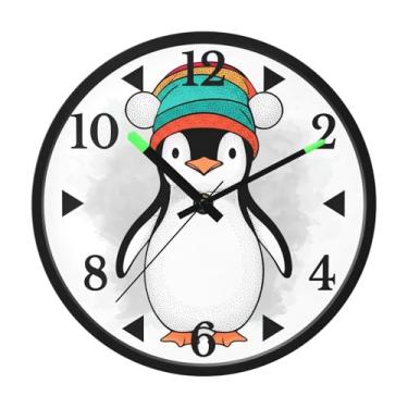 Imagem de STAYTOP Lindo relógio de parede LED pinguim de Natal para quarto com brilho noturno, relógios de parede silenciosos de 30,5 cm para decoração de sala de estar, controle de som, relógio de parede