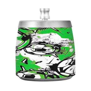 Imagem de STAYTOP Cinzeiro de futebol colorido com tampa, cinzeiro de aço inoxidável à prova de vento, sem fumaça, grande cinzeiro de cigarro ao ar livre para decoração de escritório em casa