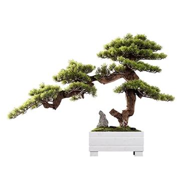 Imagem de Plantas falsas em vasos artificiais simulação chinesa criativa bonsai de pinheiro acolhedor varanda simples pinheiro verde com vaso de flores de cerâmica branca decoração