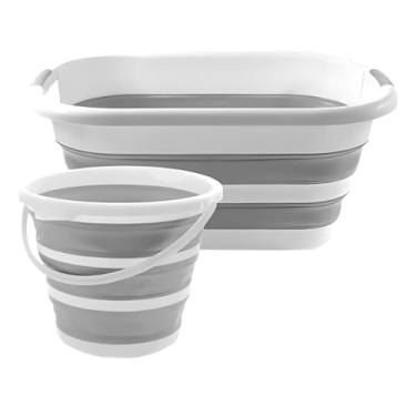 Imagem de Balde Dobrável Retrátil em Silicone Flexível 26L e 10L – Formato Retangular, Ideal para Limpeza e Organização e Camping