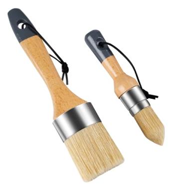 Imagem de Mister Rui Pacote com 2 pincéis de tinta de cera, pincéis de giz médios e pequenos, pincéis de cerdas naturais para pintura, estênceis, cera, decoração de casa, artesanato DIY