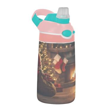 Imagem de xigua Garrafa de água Tritan para lareira de Natal com bico de silicone, 480 ml, portátil, à prova de vazamento, utensílios esportivos com botão bloqueável e alça larga