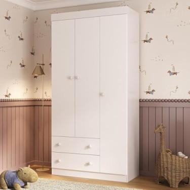 Imagem de Guarda-roupa Infantil 92cm 3 Portas e 2 Gavetas Encanto Multimóveis Mp4447 Branco