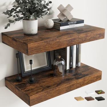 Imagem de Prateleiras flutuantes profundas de 30 cm para parede com suportes invisíveis, prateleiras de madeira de engenharia montadas na parede com grão de madeira para sala de estar, quarto, decoração e