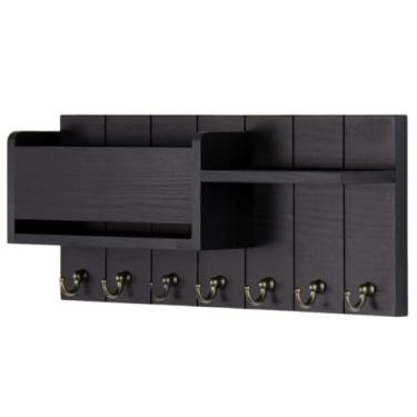 Imagem de Prateleira de Parede Madeira Simples Moderna Chave em Sólida com Grão Natural Textura Quente Design Minimalista Ganchos Integrados Bandeijas para Deco