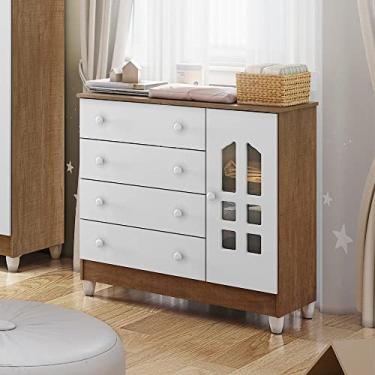 Imagem de Cômoda Infantil 4 Gavetas com Fraldário Selena Branco Fosco com Amadeirado Carolina Baby