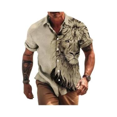 Imagem de Camisa Havaiana Com Estampa De Leão Em 3D Para Homens E Mulheres, Verã