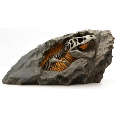 Imagem de VEOJEIN Caverna Jurássica – Esqueleto fóssil de dinossauro 3D em exibição de rocha – Réplica realista de escultura de caverna de fóssil T-Rex – Artefato pré-histórico colecionável, presente de