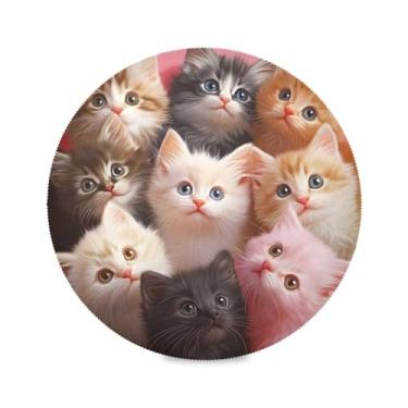 Imagem de STAYTOP Lindo jogo americano redondo de gato, 6 peças, tapetes de mesa para férias, antiderrapante, fácil de limpar, para decoração de mesa de festa e churrasco