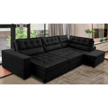 Imagem de Sofá de Canto Retrátil e Reclinável com Molas LD 3,40x2,00m Viviane Suede Preto Madelina Decor