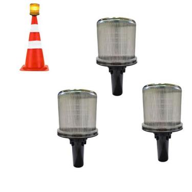 Imagem de Sinalizador Viario Solar Kit 3 Uni Sinalizaçao Cone Transito Estrada R