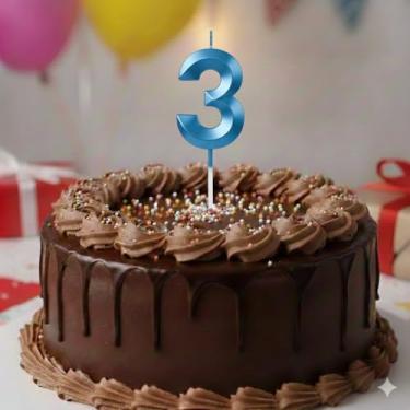 Imagem de Vela De Aniversário Design Número Com 7Cm Silver Festas Azul (Número 3)