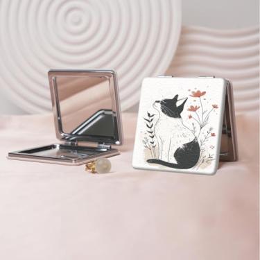 Imagem de Espelho de maquiagem portátil estilo anime de desenho animado, mini espelho de maquiagem portátil dobrável, espelho de contorno quadrado portátil, adequado para mulheres usarem em várias ocasiões