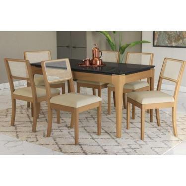 Imagem de Sala Jantar Mesa Mira Premium Madeira Maciça c/ Tampo Madeirado c/ Vid