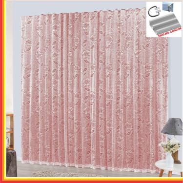 Imagem de Cortina Charme em Renda com Voal 4,00 x 2,50 Para Trilho Comum - Vermelha