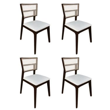 Imagem de Kit 4 Cadeiras De Jantar Tela Premium Madeira Maciça Manuela Branco Facto Castanho