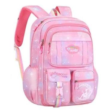 Imagem de Mochila Infantil Bolsa Escolar Menina Colorida Fichário Espaçosa Princesa-Feminino