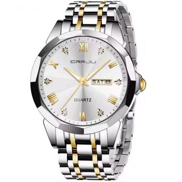 Imagem de Relógio Analógico Masculino De Quartzo Impermeável Em Aço Inoxidável Classico Branco Dourado