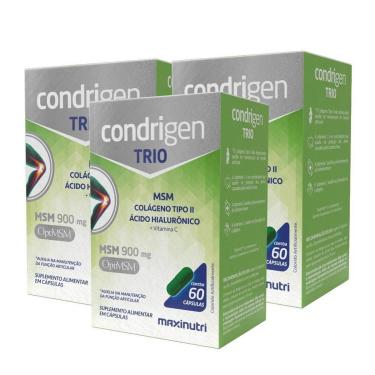 Imagem de Kit 3 Condrigen Trio MSM Colágeno Tipo 2 + Ácido Hialurônico 60 Cáps Maxinutri :-Unissex
