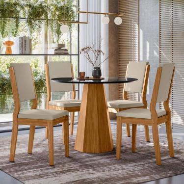 Imagem de Conjunto Sala De Jantar Mesa Isis 1,00m Com 4 Cadeiras Carol Ypê/preto/ja01 - New Ceval 