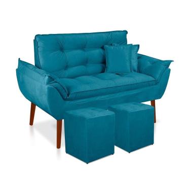 Imagem de Kit 01 Namoradeira Opala 02 Puff Quadrado 02 Almofadas Azul Claro