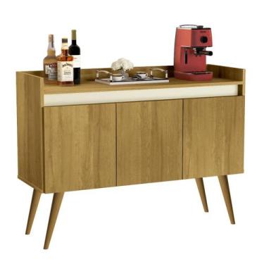 Imagem de Aparador Sala Retrô Pés Palito Em Madeira Maciça - Venezza 3 Portas - 