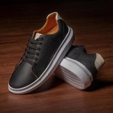 Imagem de Sapatenis Masculino Cano Baixo Forro em Couro Solado em Micro Expandido Base Alta-Masculino