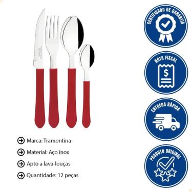 Imagem de Faqueiro Tramontina Leme Com Lâminas Em Aço Inox E Cabos De Polipropileno Vermelho 12 Peças 23198715
