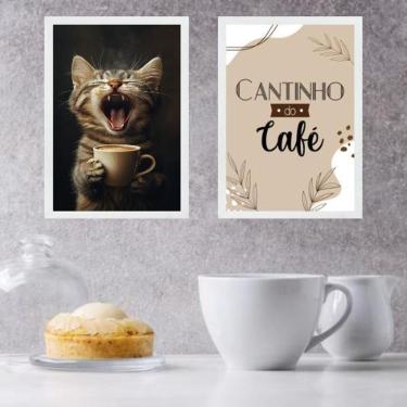Imagem de Kit 2 Quadros Cantinho Do Café - Gatinho 45X34Cm