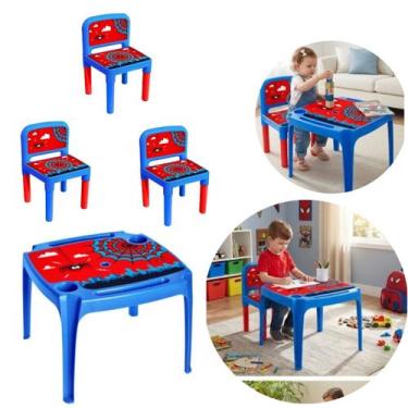 Imagem de Kit 3 Cadeirinhas Infantil e Mesa Homem Aranha Para Crianças - Arqplas