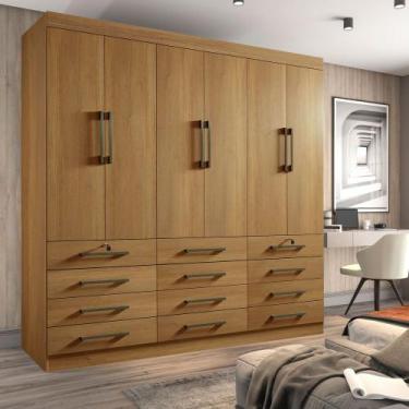 Imagem de Guarda Roupa Casal Marselha 6 Portas 12 Gavetas Móveis D Doro, Cinamom