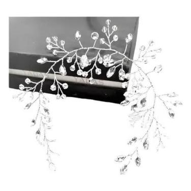 Imagem de Tiara Arranjo Enfeite Cabelo Noiva Fio Cristal Strass Prata - De Castr