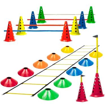 Imagem de Escada Funcional + 10 Cones Furados C/Barreiras + 10 Pratos (Kit 1)