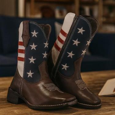 Imagem de Bota Texana Infantil Unissex em Couro Legítimo Bordado USA Kapell, Usa