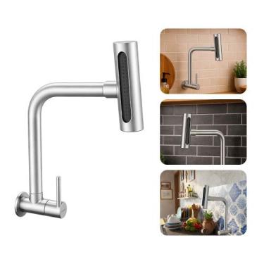 Imagem de Torneira de Cozinha Parede Gourmet Giratória 4 Jatos Rotativa Aço Inox