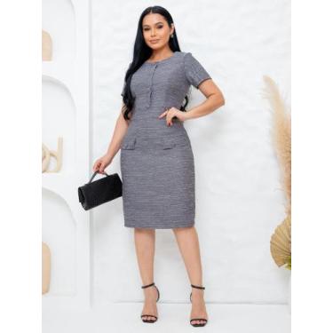 Imagem de Vestido Feminino Elegante de Tweed Manga Curta Social Trabalho Festa C