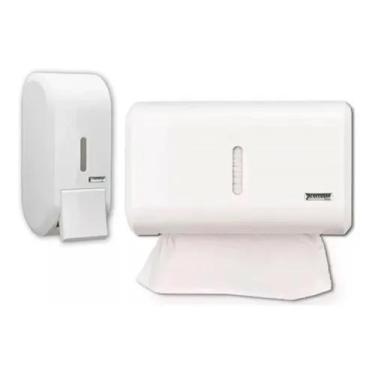 Imagem de Kit Porta Papel Toalha E Saboneteira Líquida Dispenser Banheiro Compac