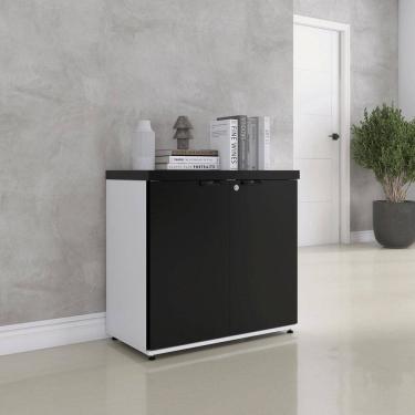 Imagem de Armário Baixo para Escritório Pe40 com 2 Portas Pivotantes Branco/Preto