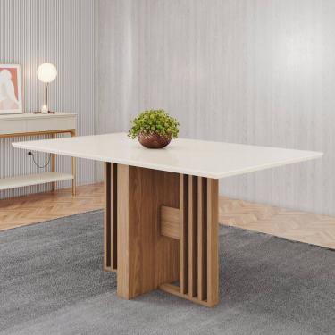 Imagem de Mesa Dinah 160cm Canto Reto com Vidro Marrom/Off White