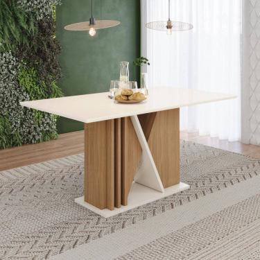 Imagem de Mesa Valine 160cm Canto Reto sem Vidro Marrom/Off White