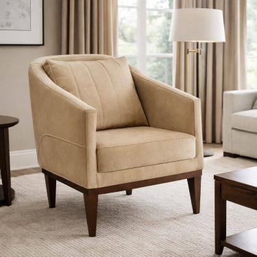 Imagem de Poltrona Fixa Tecido Veludo Pés Imbuia Agatha Bege