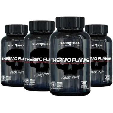 Imagem de Kit 4x Thermo Flame Queimador De Gordura 60 Caps Black Skull