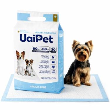 Imagem de Tapete Higiênico Uai Pet 80x60 Aroma Bebê 30 Unidades, Tapetinho para Cães, Alta Absorção, Controle de Odores para Cão, Fralda Descartável para Cachorro, Manta Absorvível para Cães