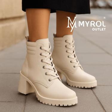 Imagem de Bota Coturno Feminino Salto Alto Confortavel Tratorada Off White